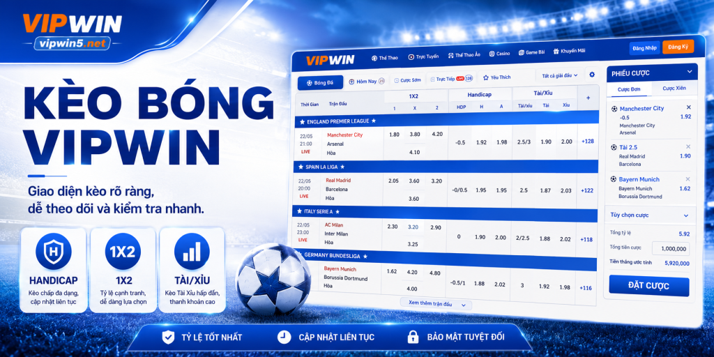Kèo Bóng VIPWIN – Handicap, 1X2 Và Tài Xỉu