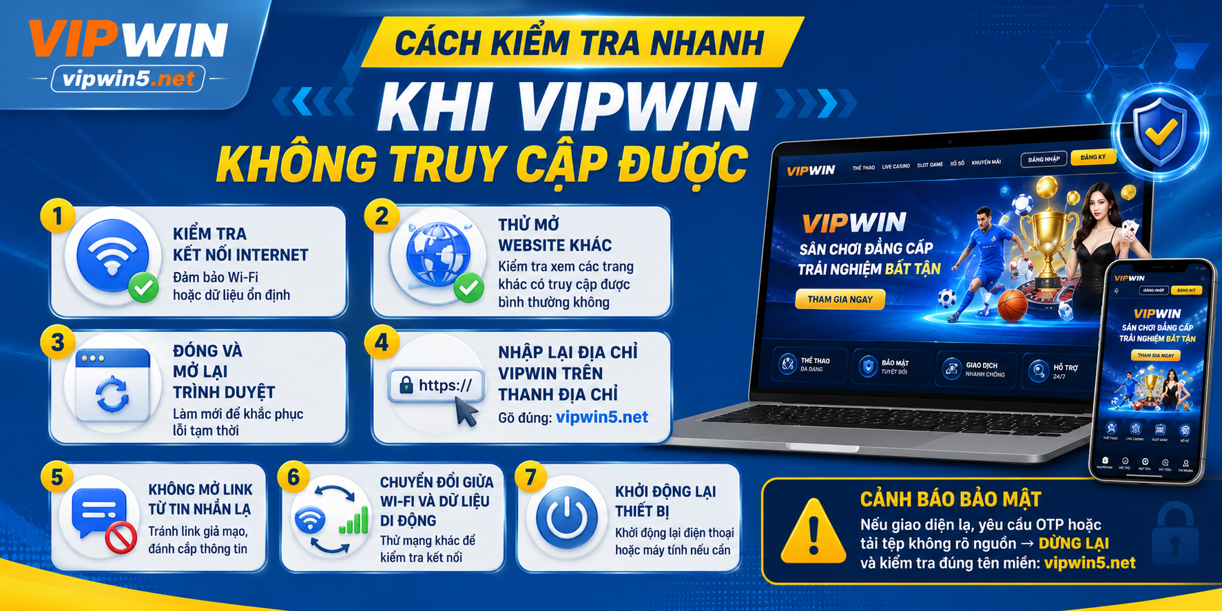 Cách kiểm tra khi không truy cập được VIPWIN