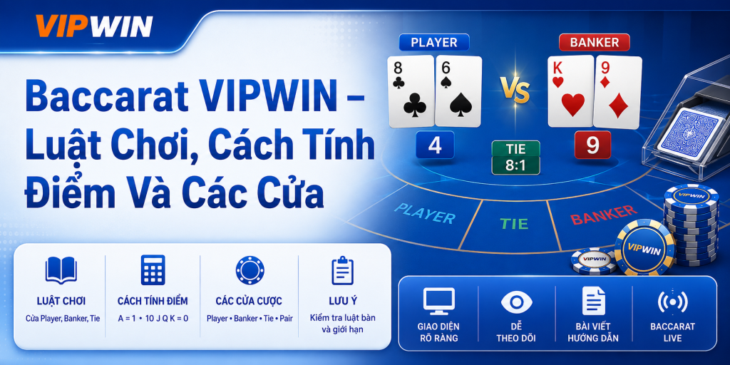 Baccarat VIPWIN – Luật Chơi, Cách Tính Điểm Và Các Cửa